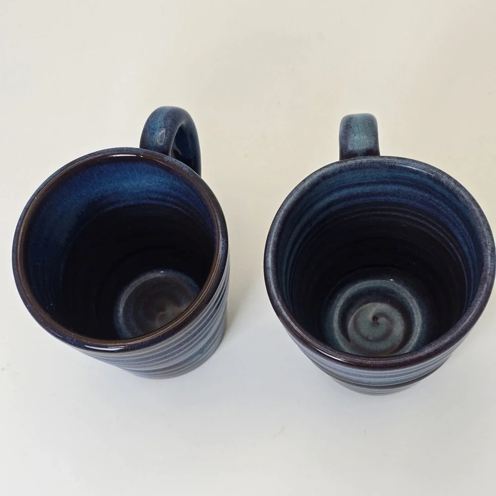 Rackliffe Pottery Blue Hill Maine Pair Signed Studio Pottery Blue Mugs - Picture 7 of 11
